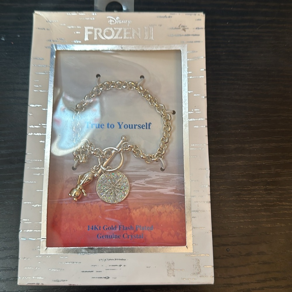 Disney 14KT Gold Flash Plated Crystal Frozen II True to Yourself Charm Bracelet